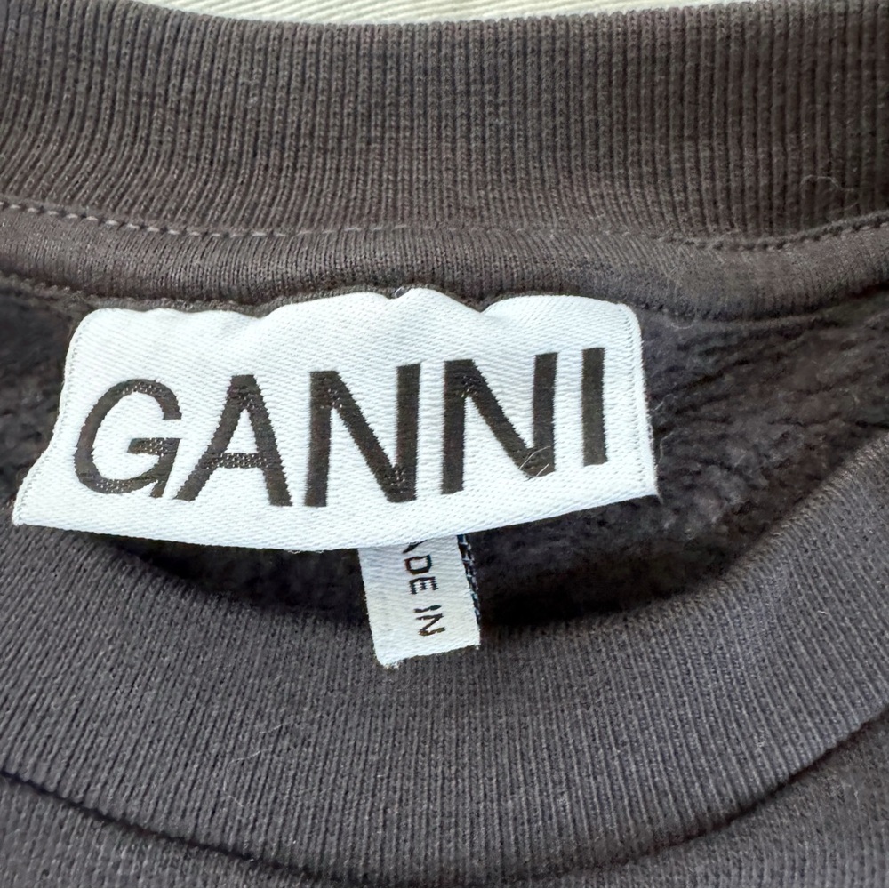 Ganni Classic Isoli Logo Crewneck Sweatshirt Black Size Small - Picture 4 of 10